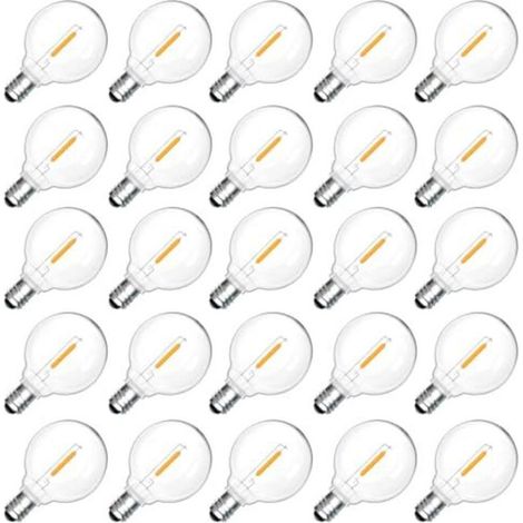 25 ampoules LED extérieures E12 G40 1W, blanc chaud 2200K, ampoules à filament LED G40 transparentes, étanches IP54, ampoules de remplacement E12, 230V non dimmables, pour jardin, ter (1/4)