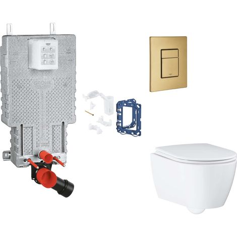 Grohe Uniset - Set de instalación pre-pared, inodoro, asiento SoftClose, botón Skate Cosmopolitan y kit de lanzamiento para tableta, cepillado Cool Sunrise SANI15BB4130 (1/2)