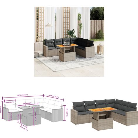 7-tlg. Garten-Sofagarnitur mit Kissen Grau Poly Rattan - Gartenmöbel Set - PE-Rattan Möbel - Outdoor Lounge - Gartenlounge - Terrassenmöbel - Home & Living (1/3)