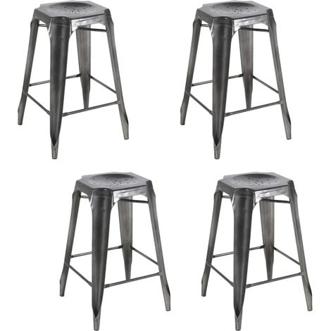 Lot 4 tabourets de bar vintage empilables métal gris vieilli - METALICA (1/5)