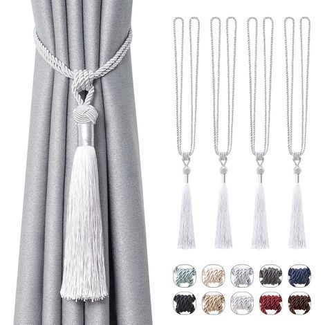 Lot de 4 embrasses longues à pompons, corde tressée main, style européen pour rideaux. (1/5)