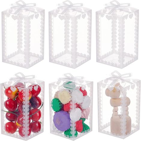 30PCS 10.5x6x6cm Clear Wedding Favor Boxes with Bowknot Pattern Rectangle PVC Transparent Gift Boxes for Candy Chocolate Valentine's Day Gift Packaging (1/5)