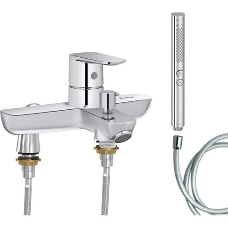 Mitigeur baignoire JACOB DELAFON July+ + pommeau de douche Shift+ rond + flexible de douche lisse + colonnettes Idro'Flex (1/4)