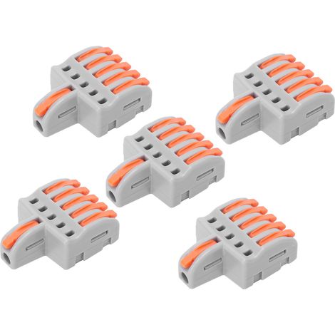 20 connecteurs rapides SPL, 1 entrée, 5 sorties, répartiteurs à poussoir, matériaux cuivre et PC, connexion par fil (orange) (1/5)