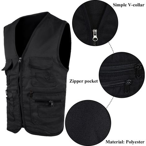 Veste de pêche et chasse pour hommes, veste sport confortable avec multiples poches (Noir 3XL) (1/5)
