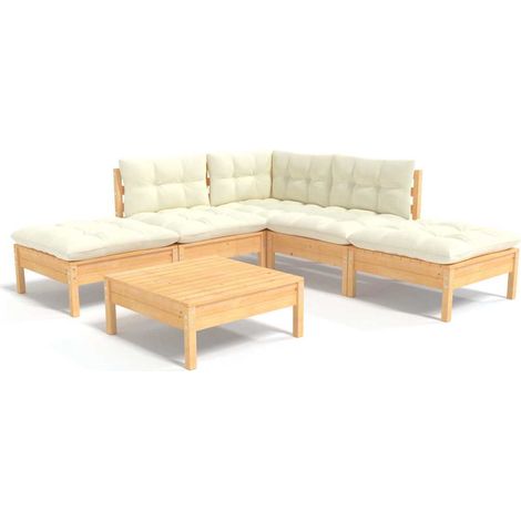 Maison Exclusive - Salon de jardin 6 pcs avec coussins crème bois de pin (1/5)