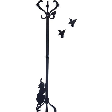 Appendiabiti Romeo e gli uccellini da parete in ferro con pomelli in legno, Design decorativo Made in Italy 30x130 cm, Stile romantico e creativo
