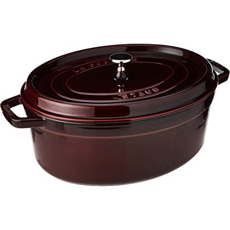STAUB- Cocotte en Fonte Émaillée avec Couvercle, Tous feux dont induction, 6 à 7 personnes, Ovale, 33 cm, 6,70 L, 8,2 kg, Grenadine (1/4)