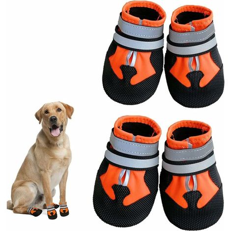 Dog Boots, Set of 4 Non-Slip Dog Shoes, Waterproof Dog Protective Boots for Small Medium and Large Dogs(Orange,XXL)