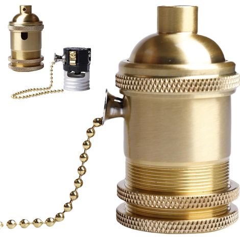 Vintage E27 Aluminum Lamp Socket:M10 E27 Bronze Lamp Socket with Pull Wire Switch, LED Ceiling Light Hanging Adapter, Pendant Lamp Holder, Bracket (1/5)