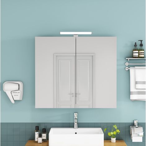 Mobile bagno 80 cm bianco a 2 ante, LED e presa francese HAVRYA (1/5)