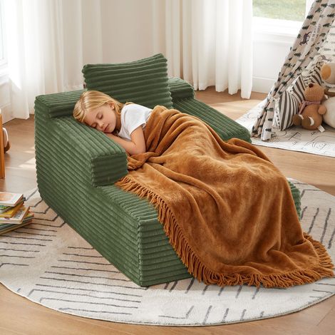 Canapé convertible 1 place en velours côtelé – Sans structure rigide – Canapé-lit relax confortable – Sans assemblage – Dimensions 117 x 81 x 50 cm – Vert (1/5)