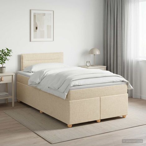 vidaXL Cama box spring con colchón Crema 120 x 200 cm Tela (1/5)