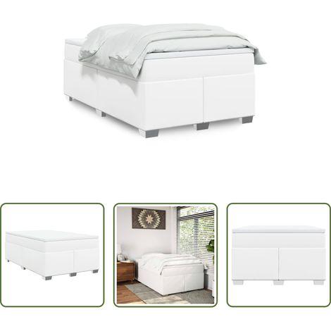vidaXL Surmatelas - Sommier à lattes de lit avec matelas Blanc 120x200cm Similicuir (1/5)