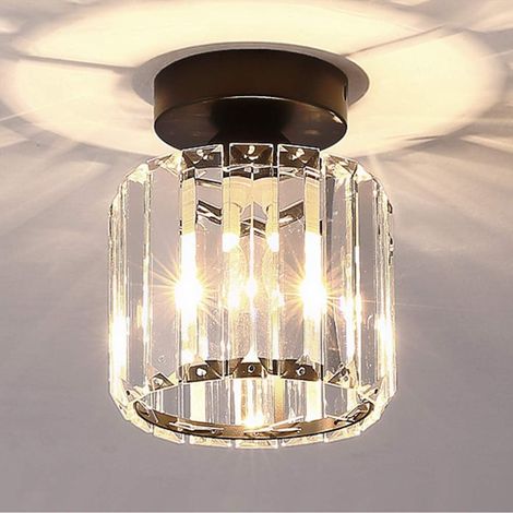 Plafonnier E27 en cristal, mini lampe de couloir moderne en cristal noir, plafonnier intérieur E27 à montage en surface pour salle de bain, cuisine, porche, escalier, balcon (style A noir)