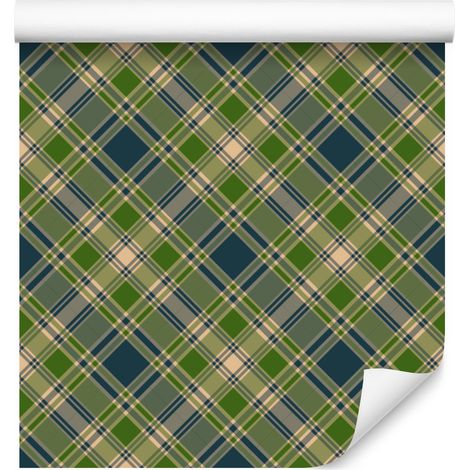 Carta da parati natalizia autunnale a quadri, verde oliva e marrone, 50x1000 cm (1/5)