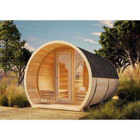 Sauna tonneau FinnTherm Luna L Naturel , 42 mm Épaisseur de paroi 265 x 406 cm (1/4)