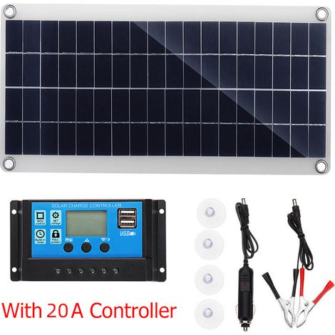 Kit Panneau Solaire 300W 12V, Régulateur 20A, Chargeur de Batterie pour Camping-Car, Bateau, Extérieur, Jardin, Éclairage (1/5)