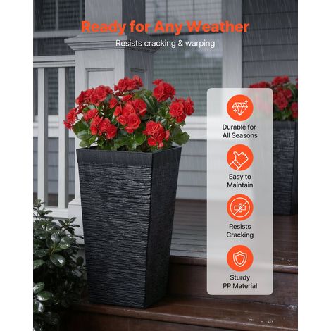 Jardinière Haute Lot de 2 Pot de Fleur Haut 58 cm pour Plantes Intérieur Extérieur Entrée Terrasse Jardin, avec Trous Drainage, Rou… (1/5)