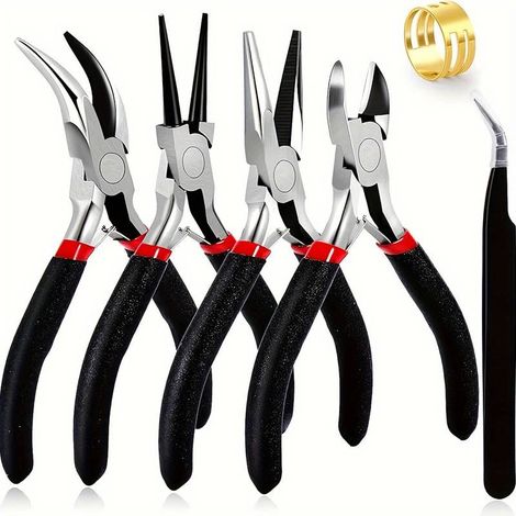 Dieses 6-teilige Schmuckzangenset enthält eine Kettenzange, eine Rundzange und eine Schneidzange sowie Werkzeuge zum Wickeln von Schmuck und eignet sich zur Herstellung von Ohrringen und kleinem handg (1/5)