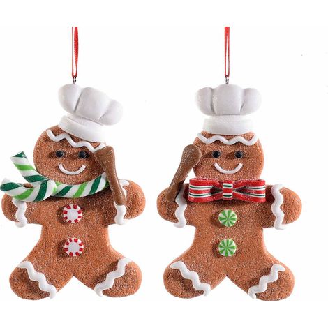 Addobbi albero di Natale a forma di cuoco pan di zenzero in pasta di resina effetto zucchero con cordino per appendere, set da 12 pezzi, cm 8 x 12 H