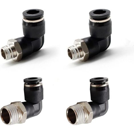 4 Pièces Connecteurs Pneumatiques, Deux Modèles Différents (6MM × 1/4" et 8MM × 1/8") Raccords Rapides à Filetage Mâle, Noir Coude Pneumatique Connecteur, Convient aux Outils de Bricolage- (1/5)