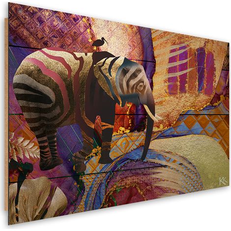 Quadro deco panel, Elefante d'oro su un background astratto - 60x40 (1/5)