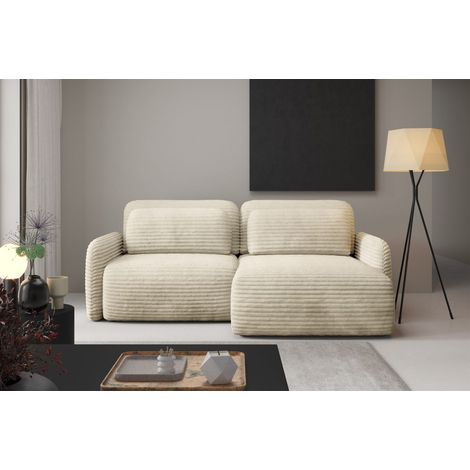 Ecksofa Schlafsofa Sofa SIMONE in Stoff Ambience Creme Ottomane Rechts
