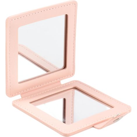 Miroir de Maquillage Portable, Mini Miroir Double Face en Cuir, Image Originale + Grossissement x2, Carré Rose, Mini Miroir de Poche, Idéal Comme Cadeau pour Les Filles, Parfait pour Les Voyages (1/5)