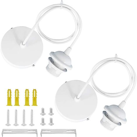 Lot de 2 Suspension en Métal Support de Lampe E27 avec Câble Lampe Suspension Blanc Câble Réglable 100CM pour éclairage au Plafond Salon Chambre Cuisine (1/5)