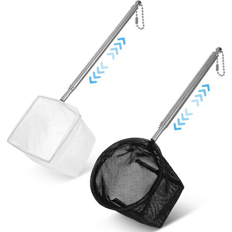 Lot de 2 filets d'aquarium avec manche long extensible pour aquarium, fine pour crevettes et bettas (noir et blanc) (1/5)