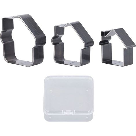 Fustelle per il taglio della pelle in acciaio legato, 3 pezzi, 73, 62, 52 mm, a forma di casa, strumento per modellare e lavorare la pelle. (1/5)