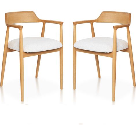 Set di 2 sedie scandinave SERENA in legno naturale con cuscini bianchi (1/5)