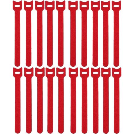 20 rote Klettstreifen, 12 x 150 mm, doppelseitig, nicht klebend, wiederverwendbar, aus Nylon, verstellbare Kabelbinder
