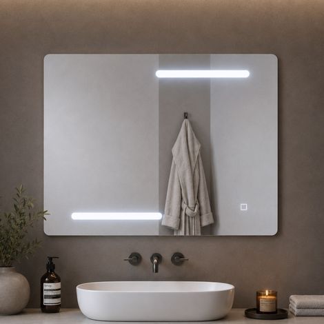 Specchio rettangolare led con interruttore touch elegante per bagni ed ambienti giorno misure 80x60 cm - tonalità standard 6000-6500k - confezione 1 (1/5)