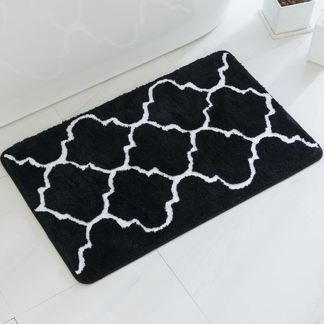 Alfombrilla de baño rectangular con estampado marroquí, antideslizante, para la entrada de la ducha, suave y cómoda, de microfibra afelpada, 50 x 80 cm, color negro. (1/5)
