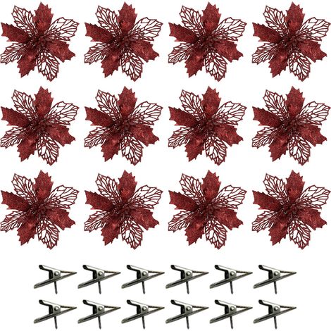 GARRYFIZH (Lot de 1) Ornement de sapin de Noël octogonal en forme de fleur, ajouré et pailleté, recouvert de poudre dorée, 16 cm