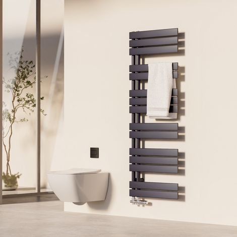 Heilmetz – Sèche-serviette eau chaude 140x50 cm – Acier inoxydable anti-corrosion – 660 W – Raccordement latéral – Design asymétrique