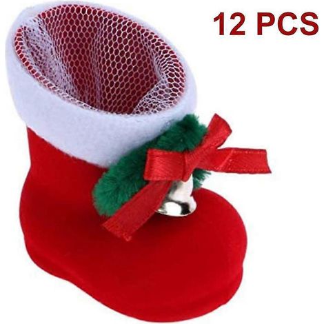 Lot de 12 pendentifs décoratifs de Noël, motif Père Noël, chaussettes, bottes et sachets à bonbons. (1/5)