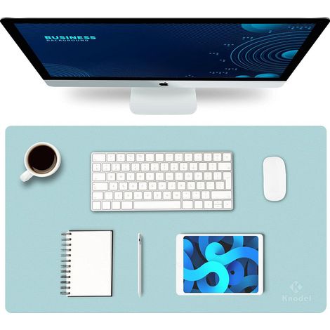 Tapis de bureau réversible 35 x 60 cm, sous-main pour ordinateur portable, protection pour bureau et maison, bleu clair (1/5)