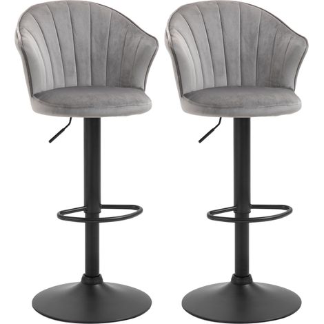 Set di 2 sgabelli da bar girevoli regolabili in altezza, con schienale in velluto grigio (1/5)