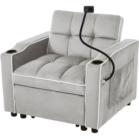 Fauteuil 1 Place 83x167x76 Cm Transformable En Fauteuil Inclinable 3 Positions, Velours Gris Antique (1/5)