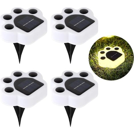 (warmlight 4cs) Lampe solaire LED de jardin étanche pour extérieur, décoration de jardin, motif empreintes de pattes de chien et de chat, guirlande lumineuse pour allée et pelouse. (1/5)