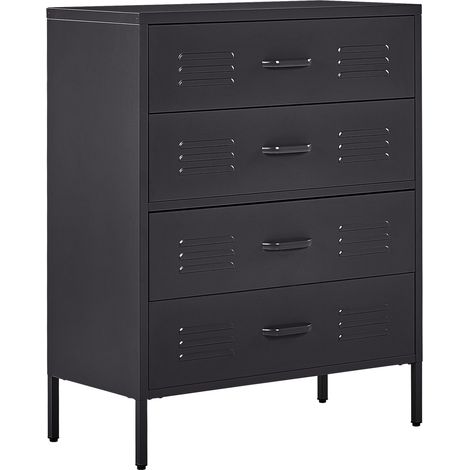 Cómoda de metal 4 cajones almacenaje de acero cajonera estilo industrial negro Enago (1/5)