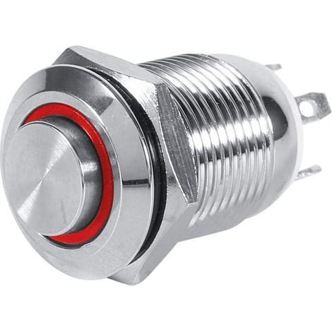 Commutateur de Bouton Poussoir de Puissance de la Voiture LED de 12mm, 1NO imperméabilisant momentané en métal de commutateur de Cercle de Bouton Poussoir 4 rouge (1/5)