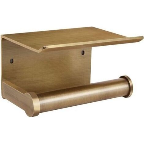 Porte-Papier hygiénique avec étagère, Support Mural pour Papier hygiénique avec étagère de Rangement, Autocollant 3M, Aluminium (Bronze Doré) (1/5)