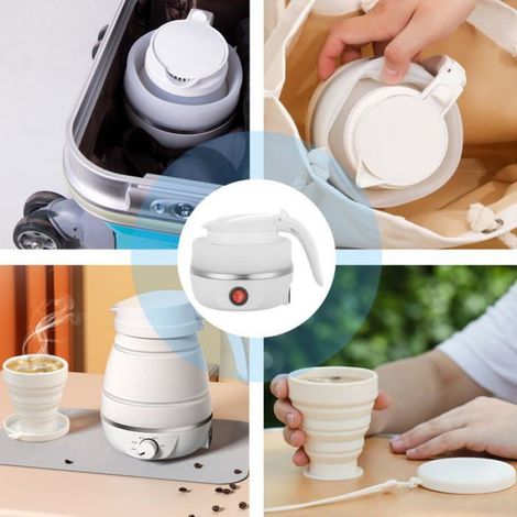 Bouilloire pliable-1,Rouge,600ml-Électrique silicone fond acier inoxydable mini voyage portable avec tasse camping-Bouillo Aucunely (1/5)