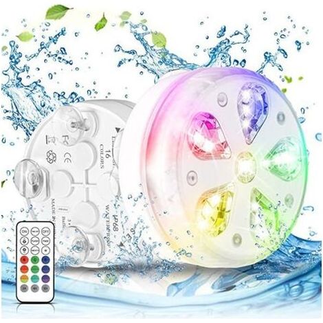 Garten-Pool-Unterwasser-LED-Leuchte mit RF-Fernbedienung, Timer, 16 LEDs, Saugnapf und Magnet, 1 Stück (1/5)