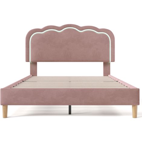 Polsterbett LED Einzelbett , Bettgestell mit Lattenrost und Verstellbares Kopfteil, Gepolstertes bett in Rosa,Bettrahmen Jugendbett für Schlafzimmer Gästezimmer-Samt