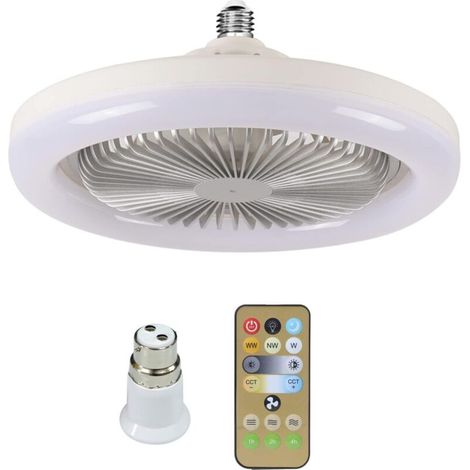 Ventilateur de plafond LED 2 en 1, ventilateur de plafond léger 30 W avec télécommande, base de convertisseur E27 avec adaptateur B22 pour chambre, bureau, dortoir (blanc) (1/5)